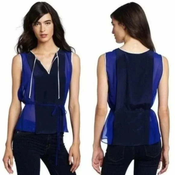 BCBG MAXAZRIA ROYAL BLUE COMBO LULA COLOR BLOCKED BLOUSE TOP SZ XXS - Picture 1 of 9